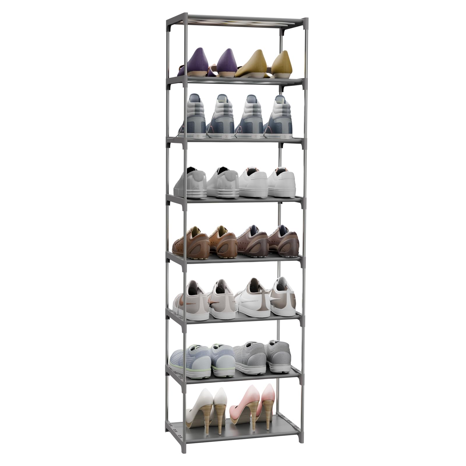 LEMONIDEA Shoe Rack 8 Tier with Plastic Shelves Space Saving Narrow Shoe Storage Vertical Organizer 12 x 16.9 x 55.9 Inches for Entryway Bedroom Bathroom (Gray)