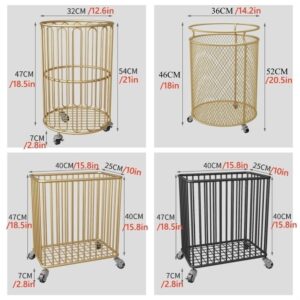 ovaria rolling hamper with wheels, round mesh metal laundry hamper, square clothes basket, laundry rolling cart for bathroom bedroom storage dirty clothes storage(color:gold,size:round)