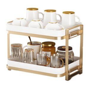 2-tier kitchen cup shelf ,dish and bowl storage organizater, water cup glass cup coffee cup mug cup stemware cup storage rack,cupboard cabinet countertop tray household vegetable drain rack (white)