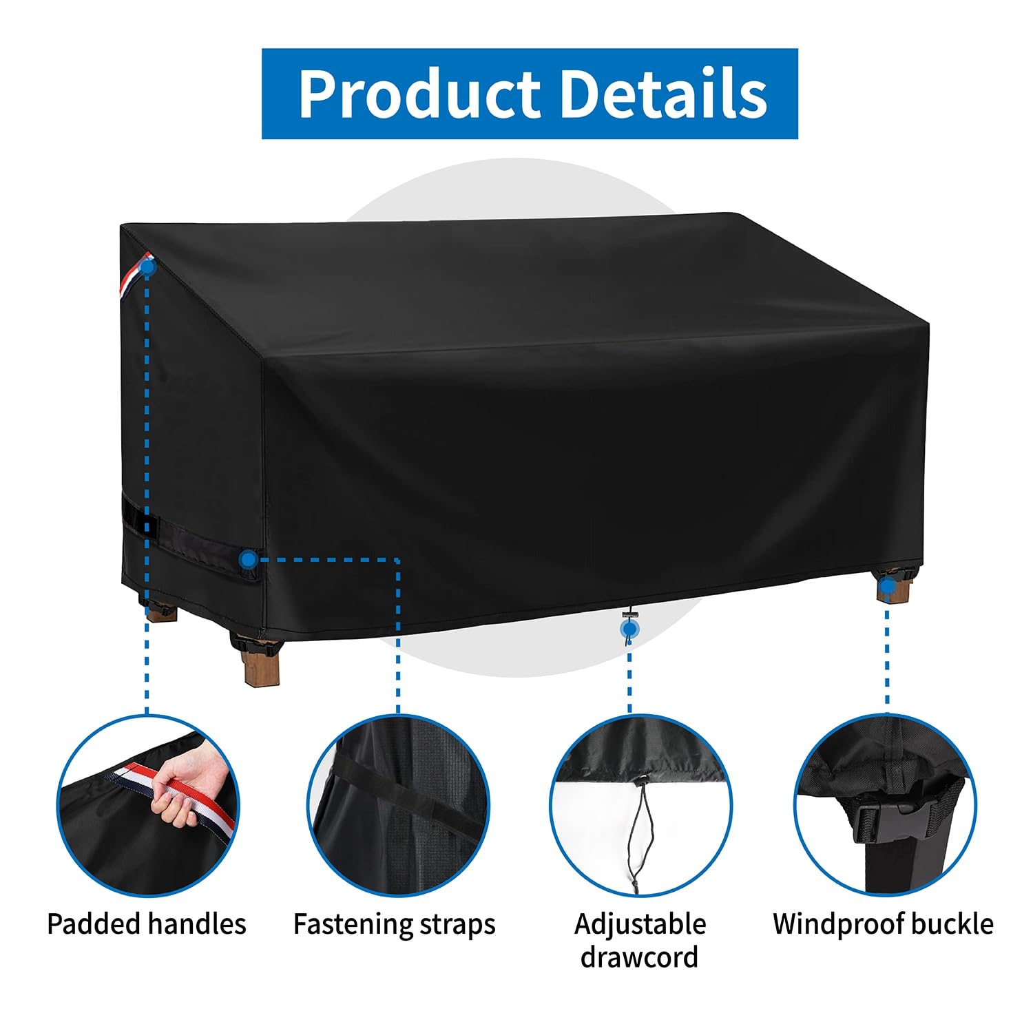 TIMESHI Outdoor Couch Cover, Patio Furniture Covers, Outdoor Furniture Covers Waterproof and Windproof, 85" L X 37" W X 35" H, Black