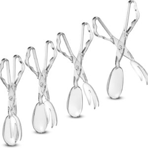 Pack of 4 11-Inch Clear Plastic Scissor Salad Tongs - Premium, Heavy-Duty, Reusable Serving Utensils for Catering, Cooking, Buffets, Party Supplies, and Weddings, Dishwasher Safe