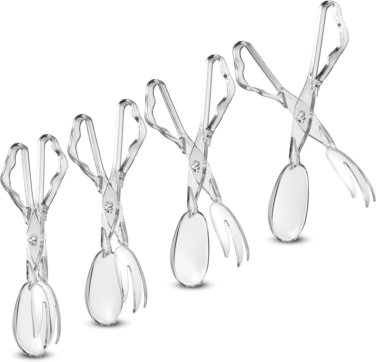 Pack of 4 11-Inch Clear Plastic Scissor Salad Tongs - Premium, Heavy-Duty, Reusable Serving Utensils for Catering, Cooking, Buffets, Party Supplies, and Weddings, Dishwasher Safe