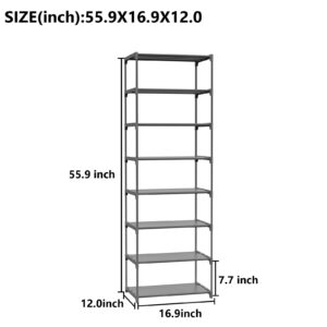 LEMONIDEA Shoe Rack 8 Tier with Plastic Shelves Space Saving Narrow Shoe Storage Vertical Organizer 12 x 16.9 x 55.9 Inches for Entryway Bedroom Bathroom (Gray)