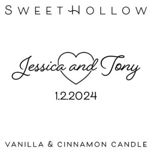 SweetHollow Personalized Candle for Wedding, Engagement, or Anniversary w/Couple's Name and Optional Date, Bride and Groom Custom Gift, Vanilla & Cinnamon Scent, Large