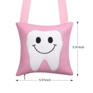 Linen Tooth Pillow,Tooth Fairy Pillow with Pocket Door Hanger Birthday Gift for Kids Tooth Fairy Souvenir for Boys and Girls Tooth Fairy Gift (Pink)