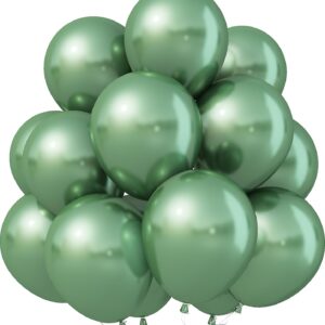 Jobkoo Metallic Green Balloons, 12Inch Chrome Dark Green Balloons 30Pcs Retro Sage Olive Green Metallic Party Balloons Hunter Green Chrome Helium Balloon for Jungle Birthday Graduation Wedding Decor