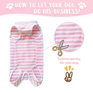 Paipeper Dog's Recovery Suit Post Surgery Shirt for Puppy, Small Dog Surgical Recovery Suit for Female Male Dogs, Dog Onesie Protect Surgical Wound(Pink White Stripe-s)