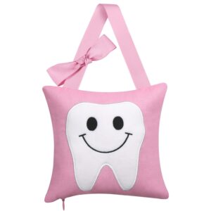 linen tooth pillow,tooth fairy pillow with pocket door hanger birthday gift for kids tooth fairy souvenir for boys and girls tooth fairy gift (pink)