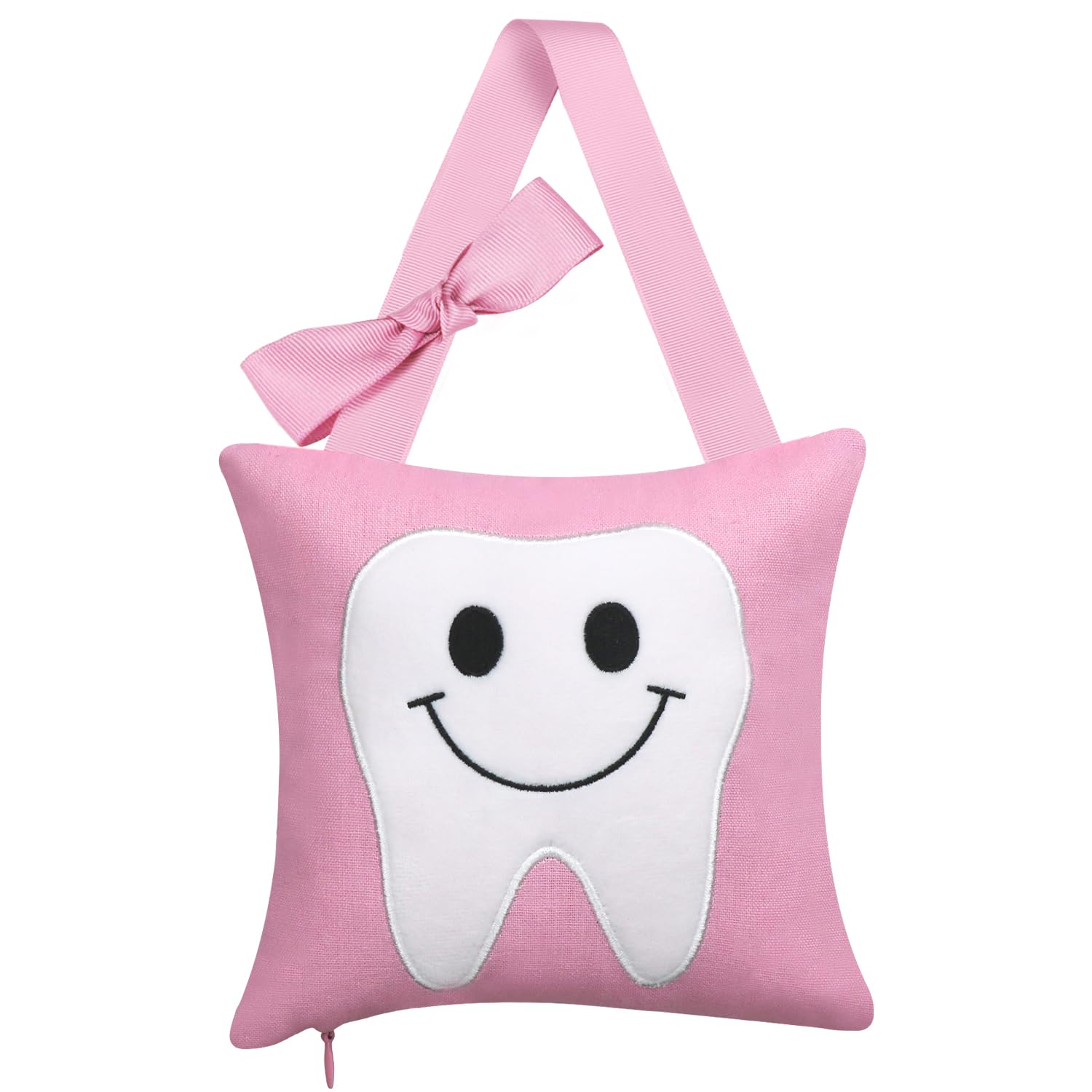 Linen Tooth Pillow,Tooth Fairy Pillow with Pocket Door Hanger Birthday Gift for Kids Tooth Fairy Souvenir for Boys and Girls Tooth Fairy Gift (Pink)