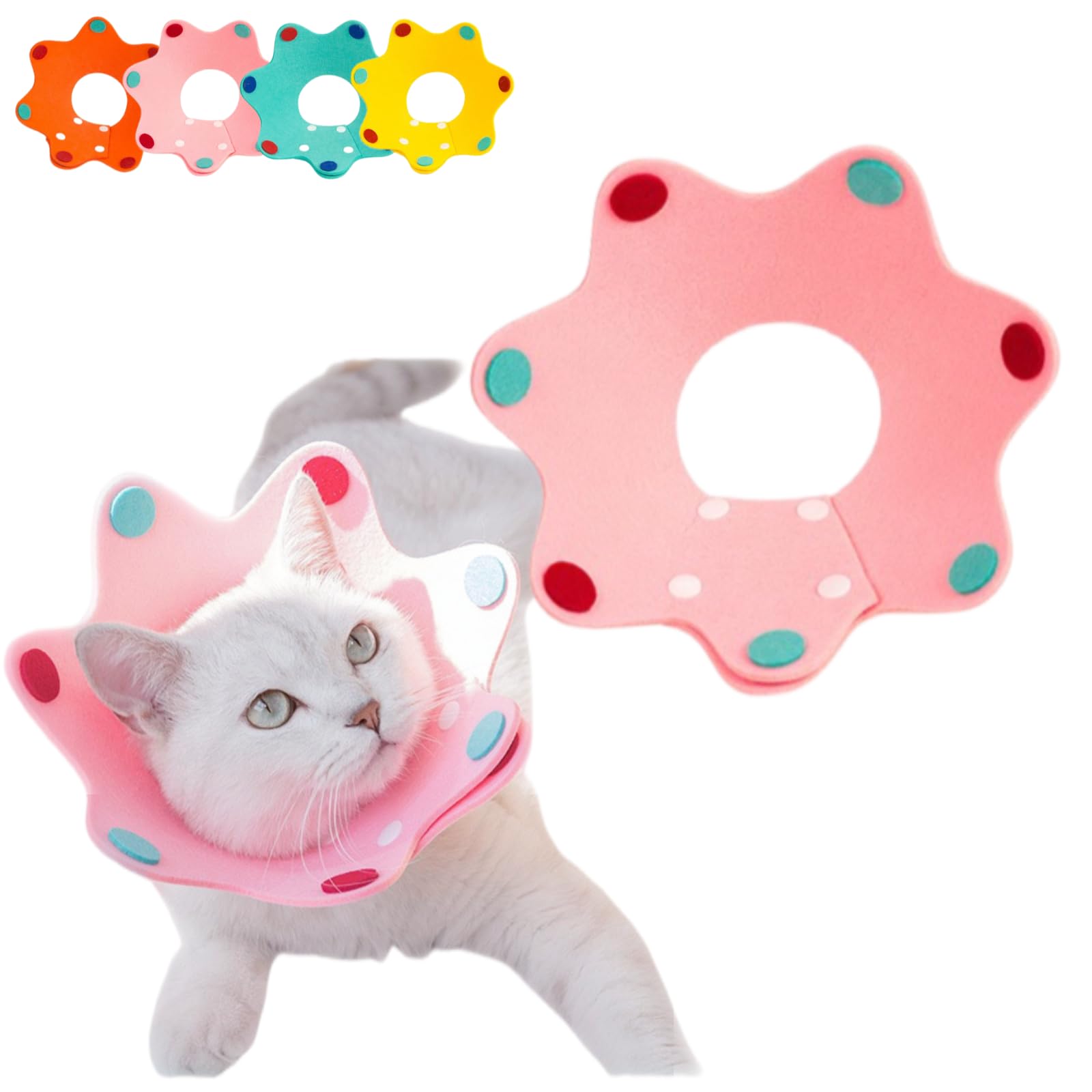 Cute Cat Recovery Collar Soft Adjustable Cats Cone Light-Weight Anti-Licking Easy to Wear for Kitty Puppy (M(5.5-10lb),Pink)