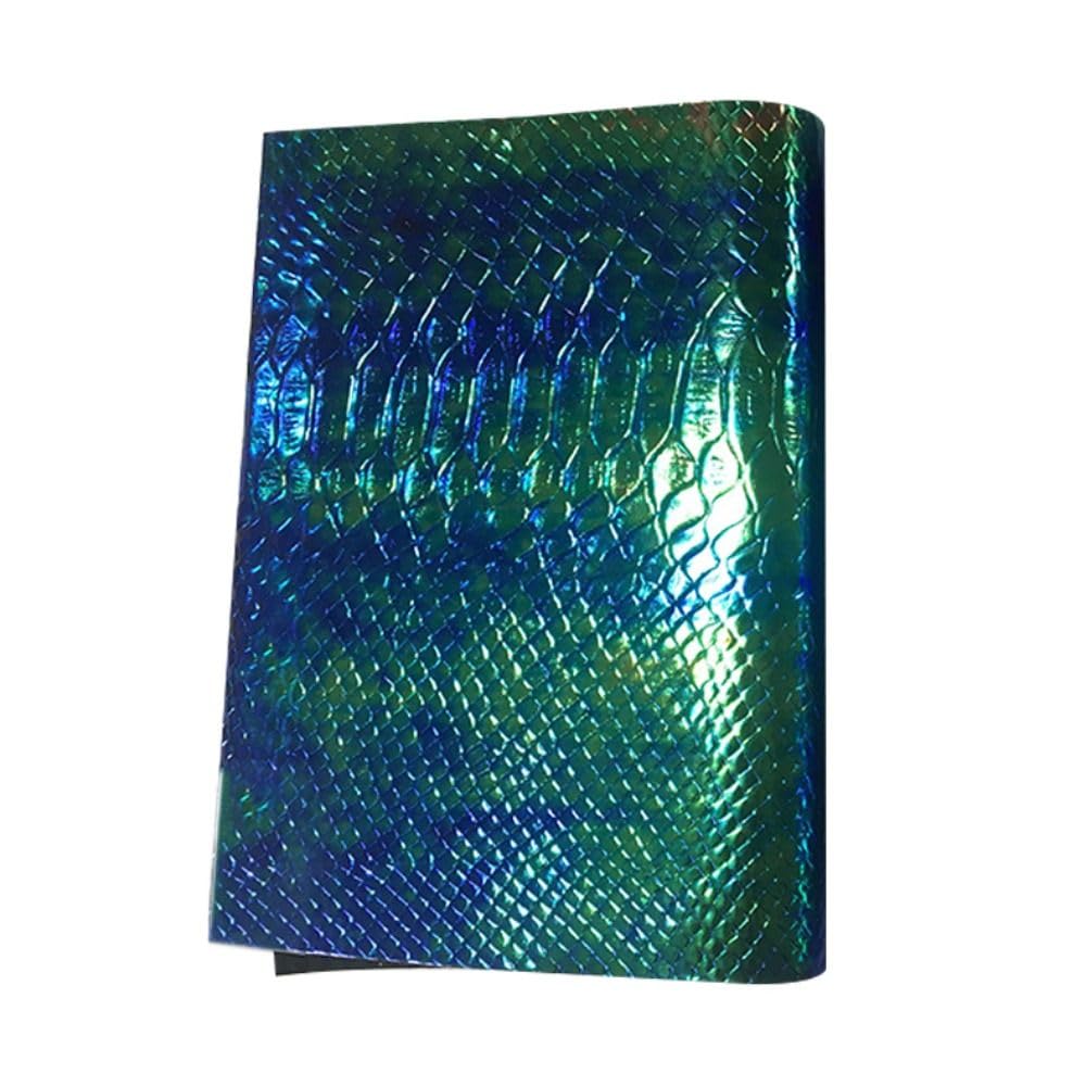 hobbyhub 30x135cm Snake Skin Pattern PU Faux Leather Sheets, Holographic Blue & Green Embossing Leather Fabric for DIY Art Crafts