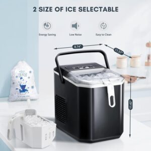 ZAFRO Countertop Ice Maker,Portable Ice Machine with Carry Handle,Self-Cleaning,Basket and Scoop,9 Cubes in 6 Mins,26lbs/24Hrs,2 Sizes of Bullet Ice,for Home,Kitchen,Party,Black