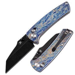 kansept premium mian street men women pocket knife 7.92in folding pocket knives with 3.36in black cpm 20cv bladeand lightning strike titanium handle for outdoor,tactical,survival k1015m2