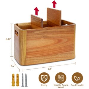 Wooden Kitchen Utensil Holder Organizer for Counter or Countertop, Large Wooden Utensil Holder for Storage Cooking and Silverware with 3 Compartment, Acacia Rustic Wood Container Extra Large