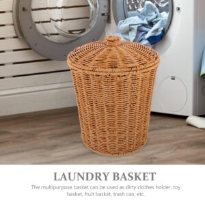 MAGICLULU Wicker Trash Can with Lid Woven Waste Basket Garbage Cans Waste Paper Bin Laundry Basket Rubbish Basket Sundries Basket for Bathroom Kitchen Office