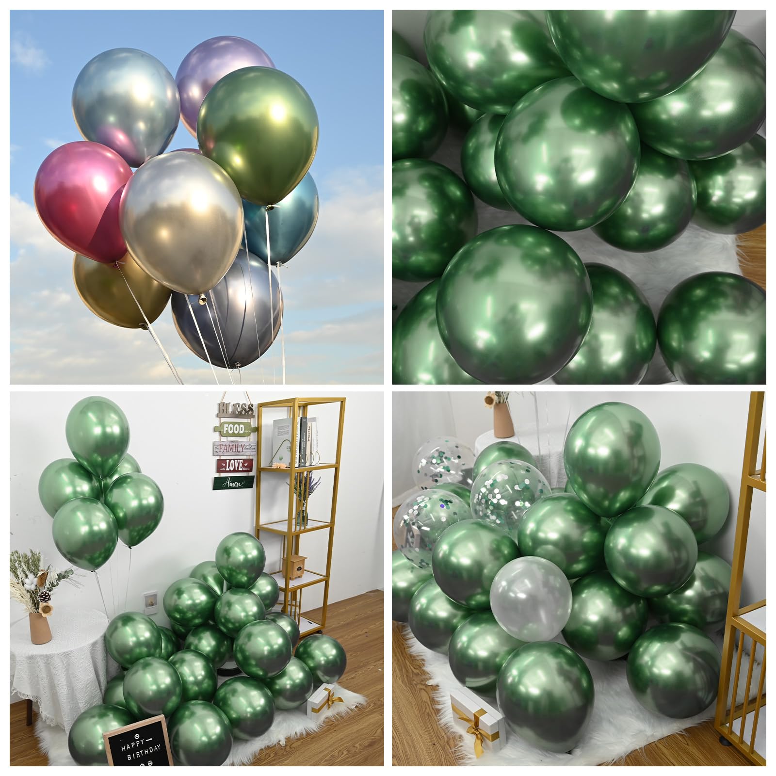 Jobkoo Metallic Green Balloons, 12Inch Chrome Dark Green Balloons 30Pcs Retro Sage Olive Green Metallic Party Balloons Hunter Green Chrome Helium Balloon for Jungle Birthday Graduation Wedding Decor