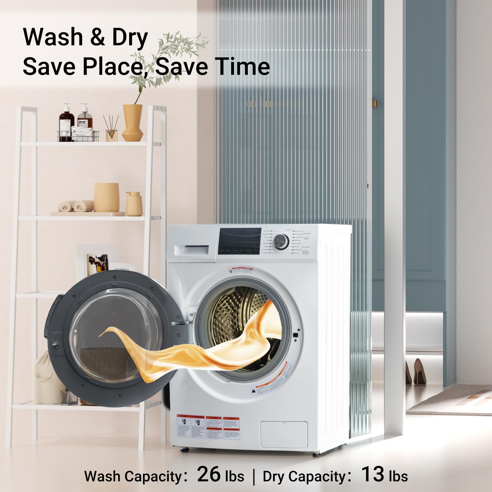 24" All-in-One Washer and Dryer Combo, 2.7 Cu.Ft Front Load Ventless Washer Dryer with 26.5 Lbs Loading Capacity, Compact Size, LED Display, Child Lock, for Laundry, Apartments, RV, Dorm, White