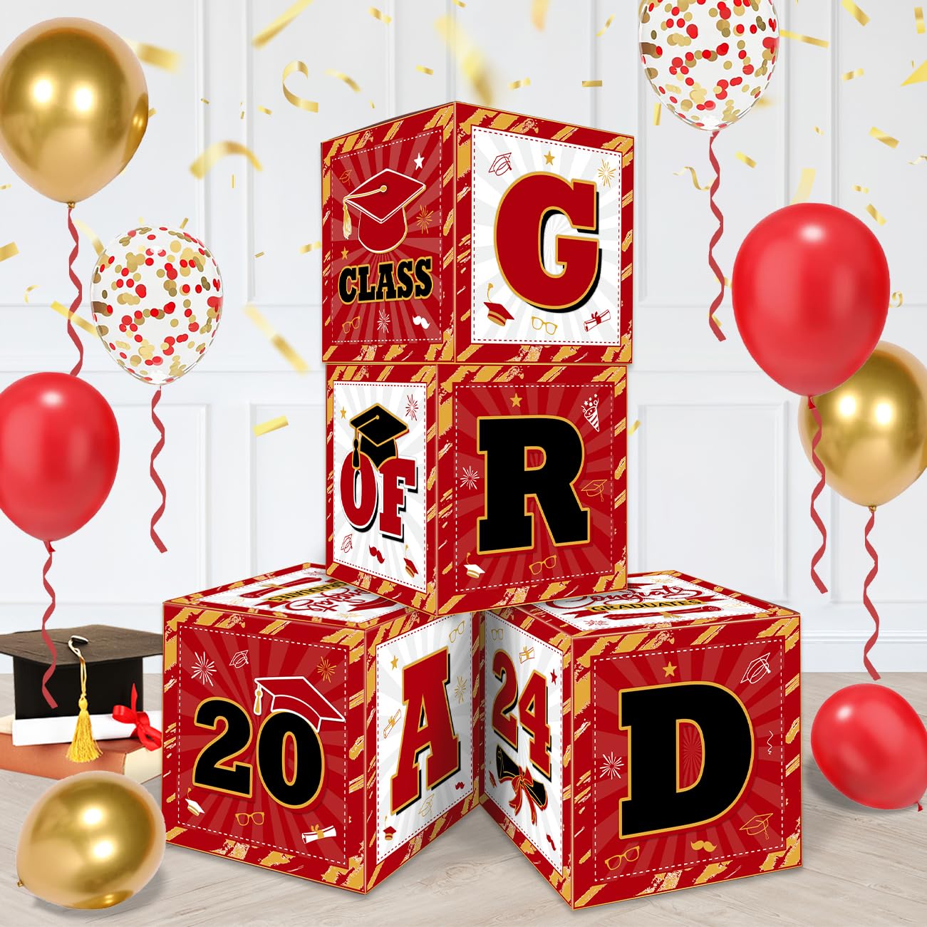 Red and Black 2024 Graduation Decorations, Class of 2024 Balloon Boxes for 2024 Grad Party Supplies So Proud of You Indoor/Outdoor Congrats Grad Home Door Décor