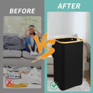 Laundry Hamper with Wheels - Large Laundry Hamper with Wheels and Removable Bag, Foldable Dirty Clothes Hamper with Handles, Waterproof Oxford Bamboo Hamper for Bedroom, Laundry Room, Dorm Room