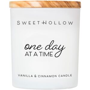 sweethollow one day at a time candle gift, inspirational mantra, spirituality, recovery, sobriety, highly scented & long lasting coconut wax, vanilla & cinnamon fragrance, large