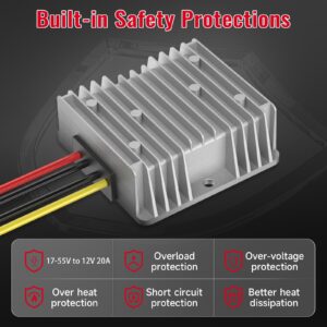 18V to 12V Step Down Converter for Milwaukee M18 Power Wheels Battery Adapter DC 12V 20A 240W Buck Converter Regulator with 30A Fuse & Wire Terminal