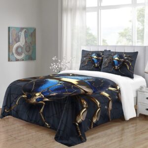 EVMILA Blue Beetle 3D Print Insects Comforter Covers Duvet Cover for Boys Girls Quilt Cover Bedding Set with Zipper Closure with Pillow Cases Soft Microfiber 3 Pieces Twin（173x218cm）