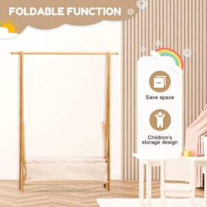 Cozivolife Kids Clothing Rack with Storage Box, Dress up Rack, Child Garment Rack with Hanging Rods, Small and Foldable, Bamboo (Natural)