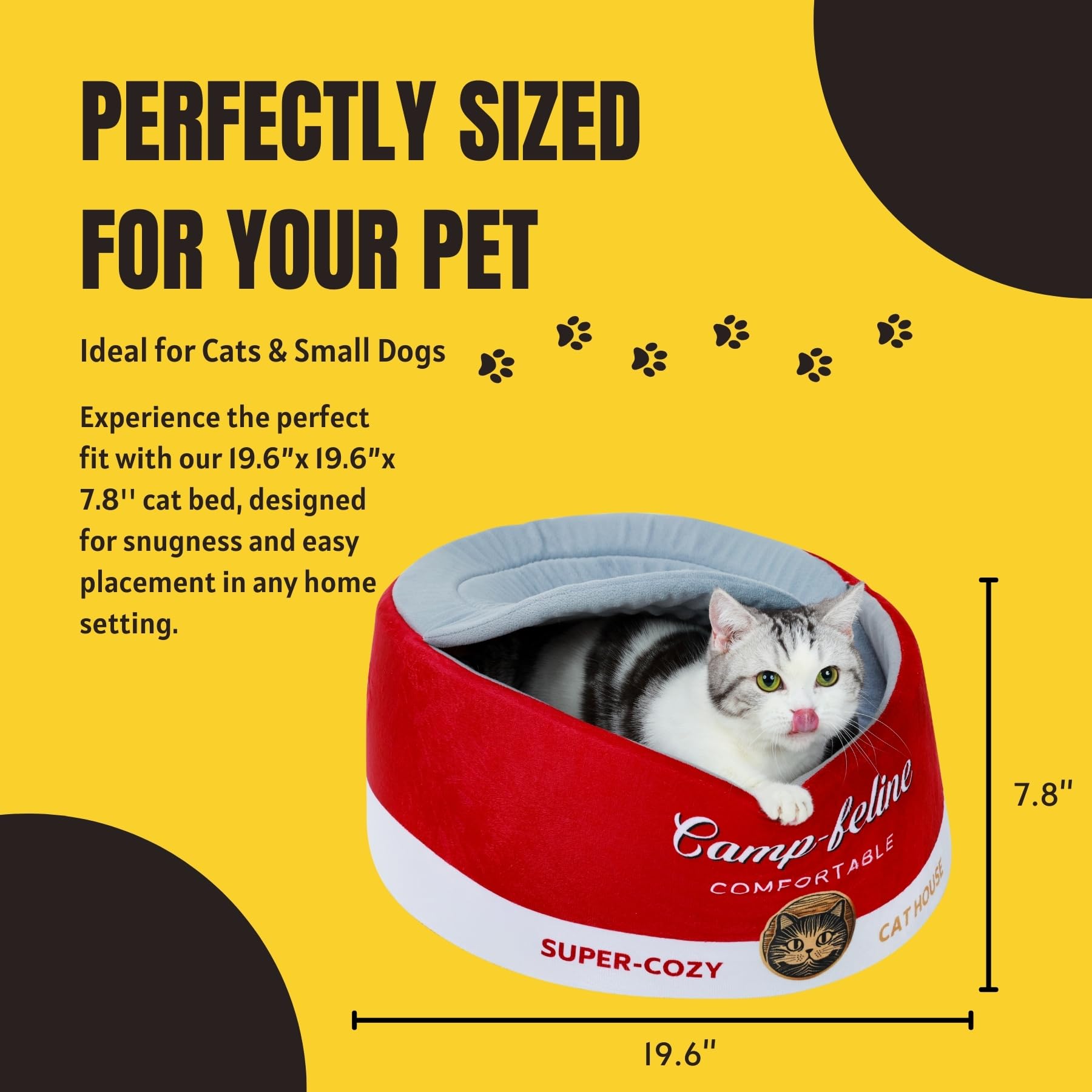 PECHVINO Can-Shaped Cat Bed – Ramen Bowl Cat Bed with Cover | Cute Enclosed Cat Bed with Ultra-Soft Cushion, Private & Cozy Design for Cats & Small Dogs