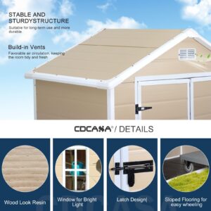 CDCASA 6x3 FT Storage Shed, Waterproof Resin Outdoor Storage Shed with Floor & Window & Double Lockable Doors and 2 Vents, Tool Shed for Bike, Garden, Backyard,Lawn, All Weather Use, Light Brown