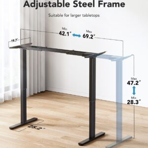 HUANUO 265 lbs Dual Motor Electric Standing Desk Frame, Thick T-Shaped Desk Legs Made of Automotive-Grade Steel, for Max 90″ x 31.5″ Desktop, Height Adjustable Desk Frame for Home Office, Frame Only