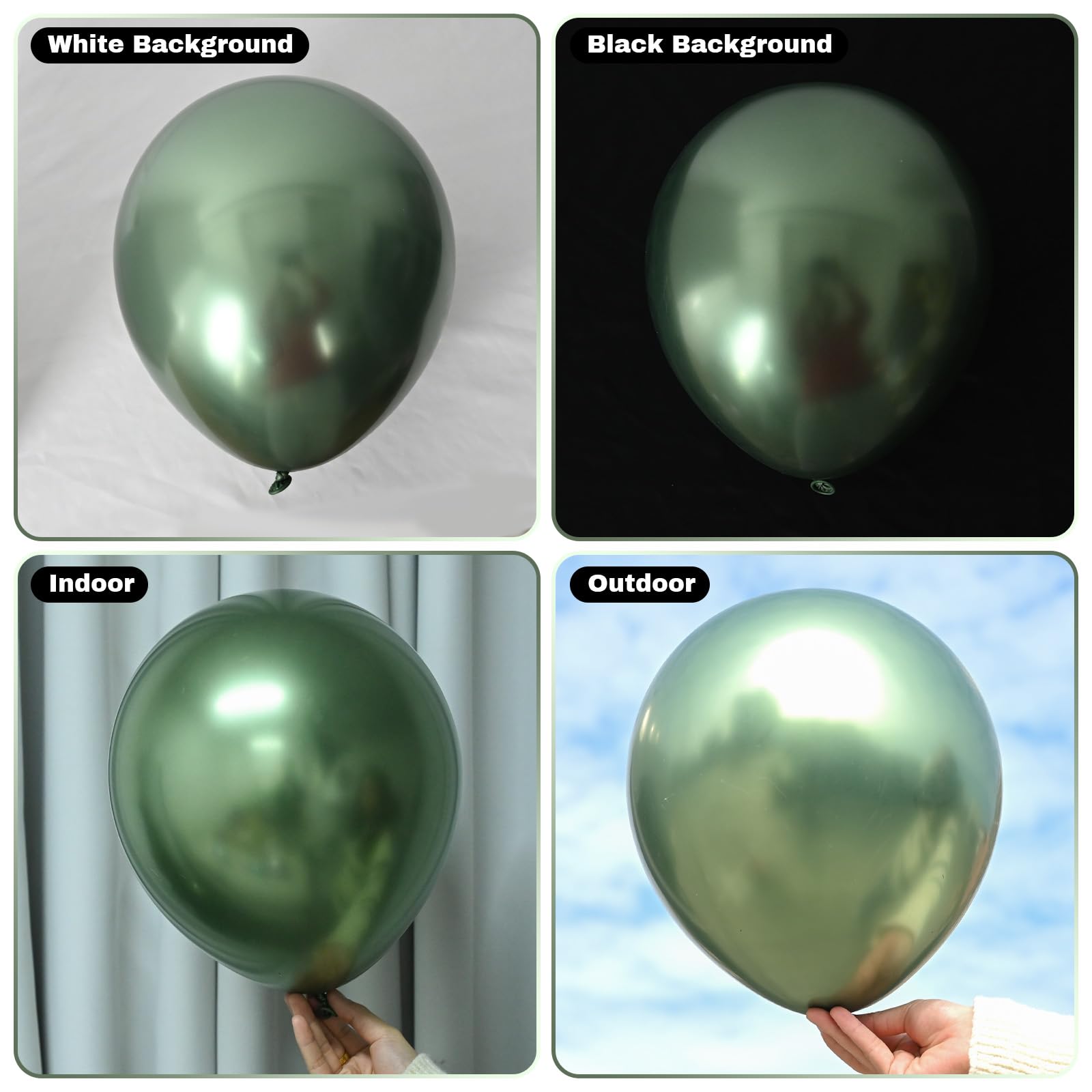 Jobkoo Metallic Green Balloons, 12Inch Chrome Dark Green Balloons 30Pcs Retro Sage Olive Green Metallic Party Balloons Hunter Green Chrome Helium Balloon for Jungle Birthday Graduation Wedding Decor