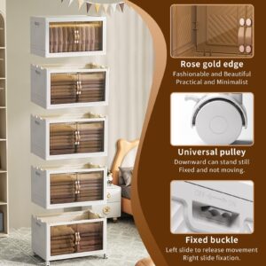 Carrie Joe Storage Bins with Lids Collapsible Storage Cabinet Closet Organizer Stackable Clothes & Book Storage Foldable Plastic Container with Door Crate for Shoes Cabinet