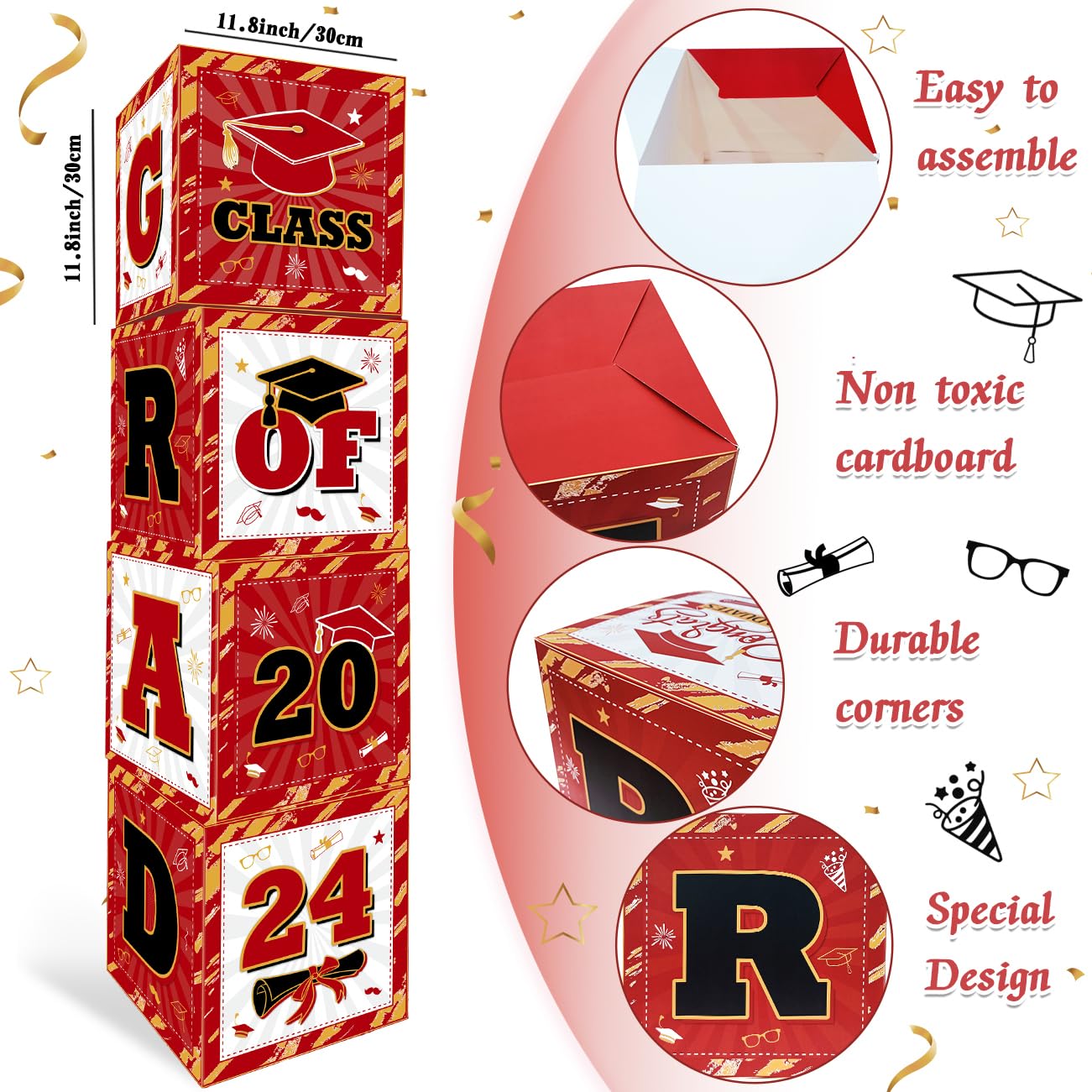 Red and Black 2024 Graduation Decorations, Class of 2024 Balloon Boxes for 2024 Grad Party Supplies So Proud of You Indoor/Outdoor Congrats Grad Home Door Décor