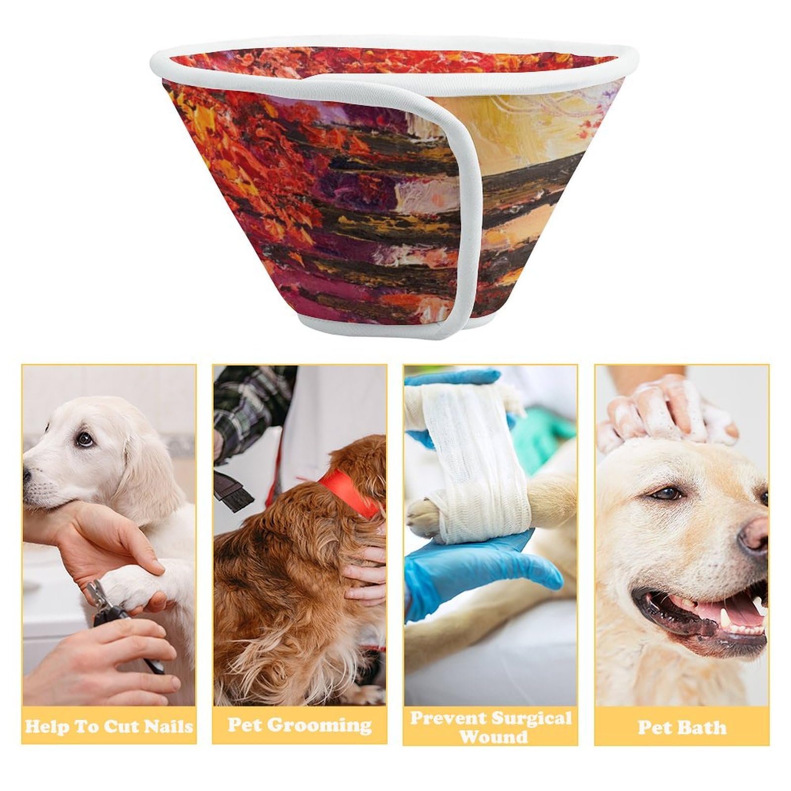 Colorful Autumn Trees Soft Dog Cone Collars Protective Adjustable Cat Recovery Collar to Stop Licking L