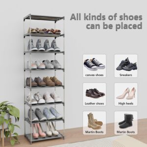 LEMONIDEA Shoe Rack 8 Tier with Plastic Shelves Space Saving Narrow Shoe Storage Vertical Organizer 12 x 16.9 x 55.9 Inches for Entryway Bedroom Bathroom (Gray)