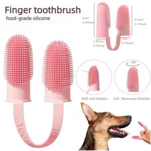 Dog & Cat Toothbrush Kit, 360º Pet Toothbrush, Food Grade Silicone Dog Finger Toothbrush, Dual Head Bristles Tooth Brush, Triple Head Dog Toothbrushes, Cleaning Brushes for Dog Cat Oral Dental