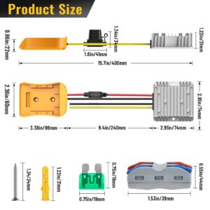 20V to 12V Step Down Converter for DeWalt 20V Power Wheels Battery Adapter, DC 12V 20A 240W Buck Converter Regulator with 30A Fuse & Wire Terminal