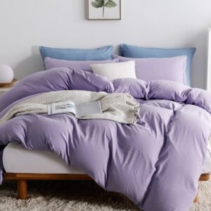 oaite purple duvet cover queen size, microfiber duvet cover with zipper, duvet cover set with 2 pillow shams, soft comforter cover queen size, 90 x 90