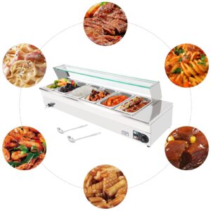 MuChaIOAK Food Warmer 6 Pan, Food Grade Stainelss Steel Food Steam Table, 201 Stainless Steel Countertop Food Warmer with Tempered Glass Shield 110V 1.2KW