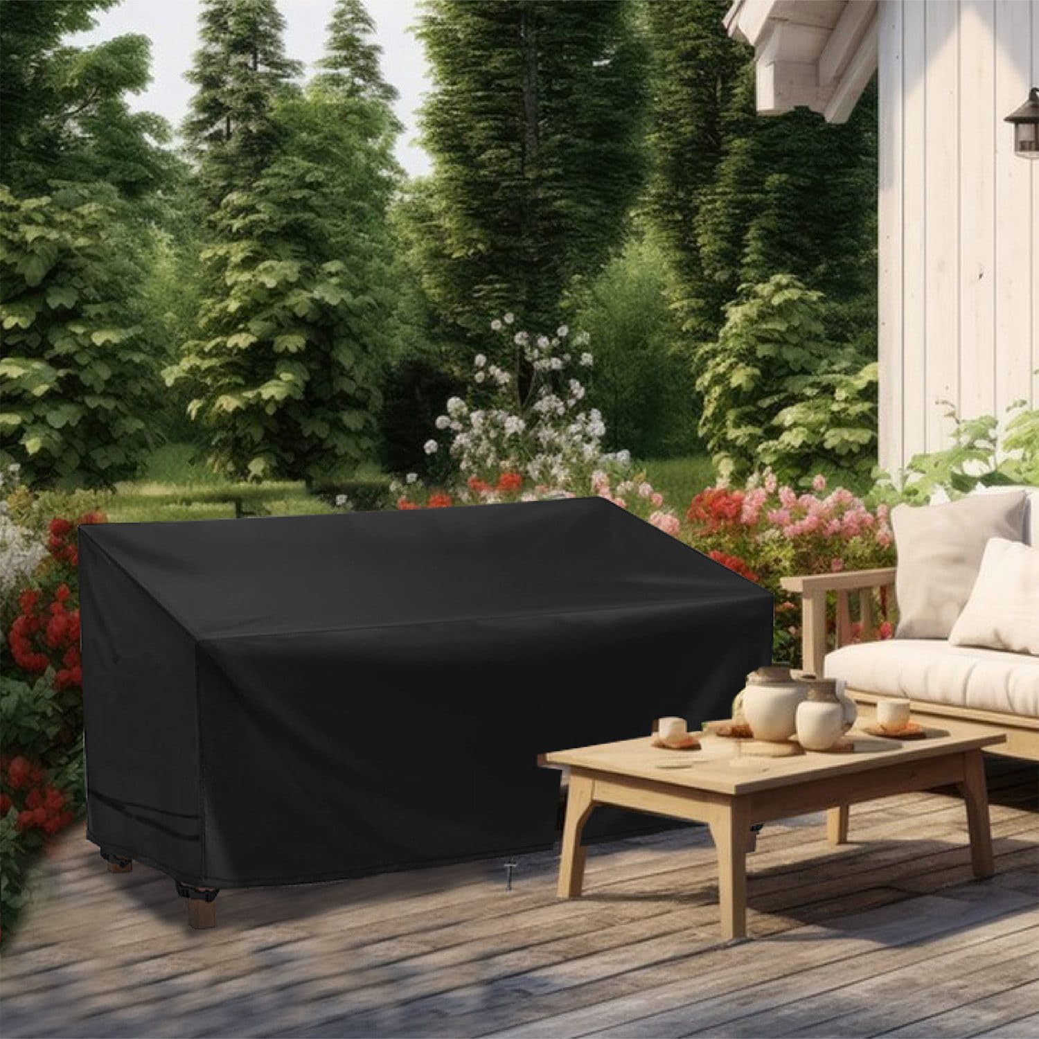 TIMESHI Outdoor Couch Cover, Patio Furniture Covers, Outdoor Furniture Covers Waterproof and Windproof, 85" L X 37" W X 35" H, Black