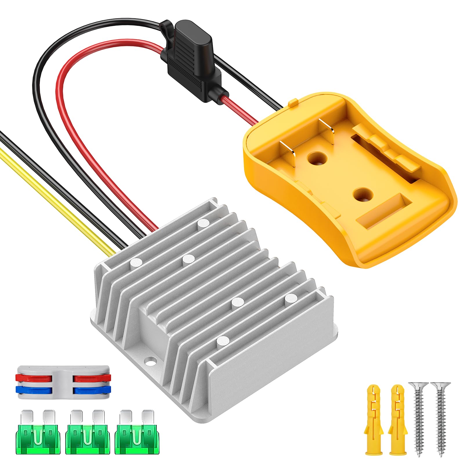 20V to 12V Step Down Converter for DeWalt 20V Power Wheels Battery Adapter, DC 12V 20A 240W Buck Converter Regulator with 30A Fuse & Wire Terminal