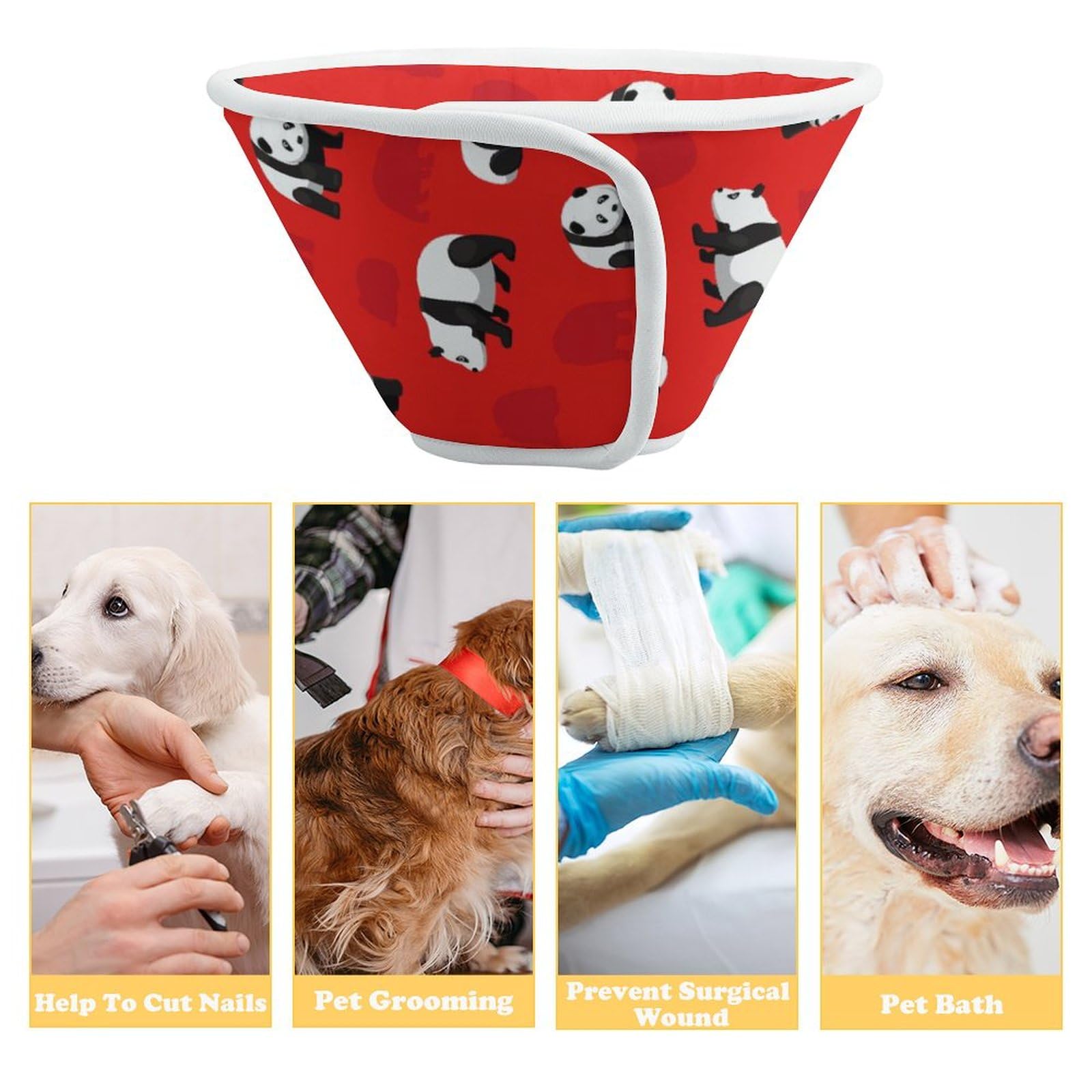 Bear Panda Soft Dog Cone Collars Protective Adjustable Cat Recovery Collar to Stop Licking M