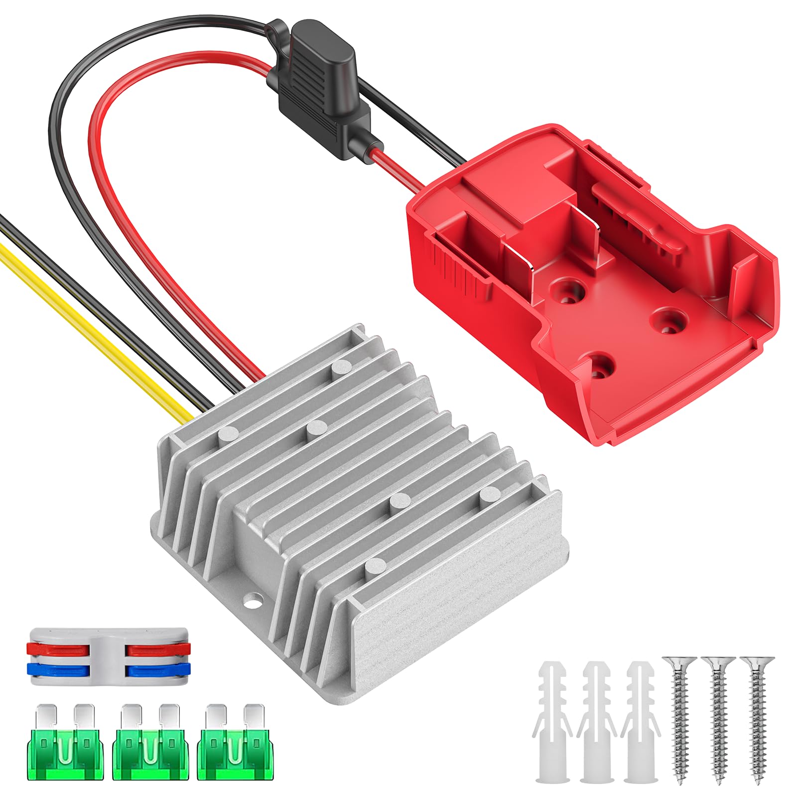 18V to 12V Step Down Converter for Milwaukee M18 Power Wheels Battery Adapter DC 12V 20A 240W Buck Converter Regulator with 30A Fuse & Wire Terminal