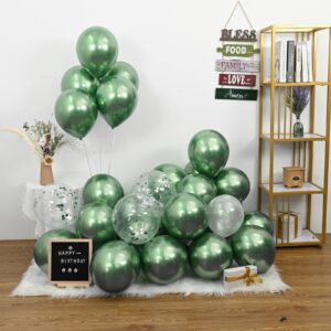 Jobkoo Metallic Green Balloons, 12Inch Chrome Dark Green Balloons 30Pcs Retro Sage Olive Green Metallic Party Balloons Hunter Green Chrome Helium Balloon for Jungle Birthday Graduation Wedding Decor