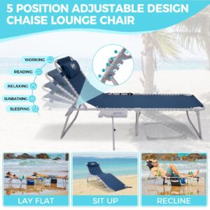 #WEJOY Folding Chaise Lounge Chair with Side Table for Outdoor 5 Positions Patio Beach Lounge Chair with Pillow & Side Pocket Heavy-Duty Lawn Reclining Chair with Shoulder Strap for Sunbathing Pool