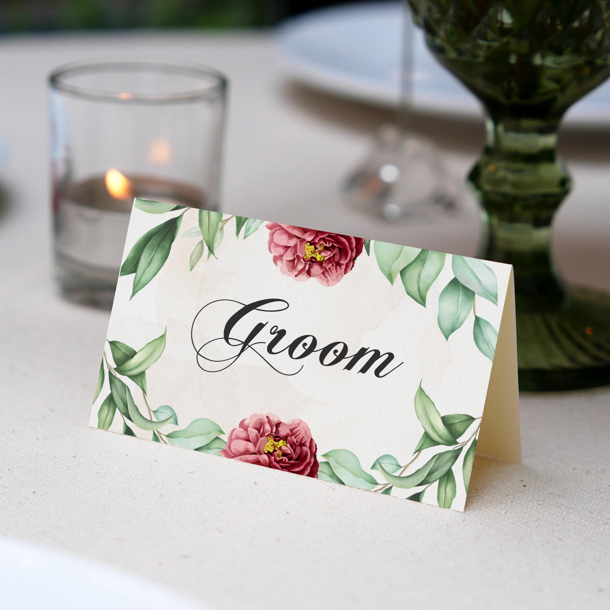 Mobiusea Creation Elegant Floral Place Cards 100pcs | Thick Linen Cardstock | 2"x3.5" Name cards | Place Cards for Table Setting | Name Cards for Table Setting, Seating Cards, Tent Cards