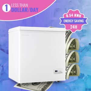 Chest Freezer 5.0Cubic Feet with Intelligent Temperature Control(-15°F to 41°F), Deep Freezer with TWO Hanging Baskets and Side Defrost Water Drain, Top Open Door Freezer White