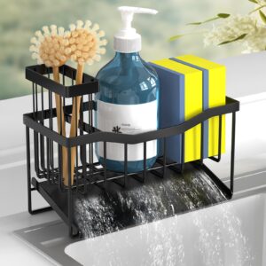 fssvcd maifan sink caddy sponge holder for kitchen sink with brush holder and stainless steel self drain tray, rustproof kitchen sink organizer for sponge, soap dispenser storage kitchen accessories