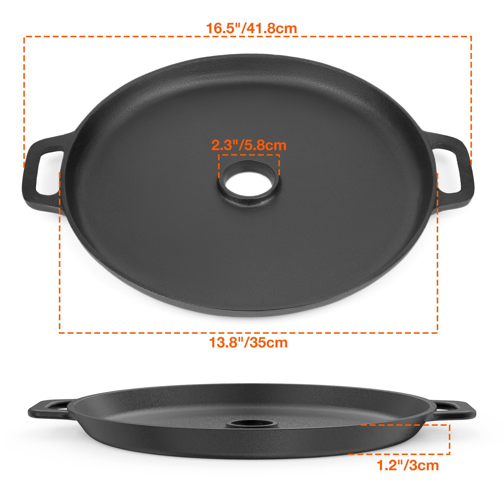 Onlyfire Cast Iron Griddle Pan for Rocket Stoves, Charcoal & Gas Grills - Nonstick Round Grill Pan with Handles for Stovetops