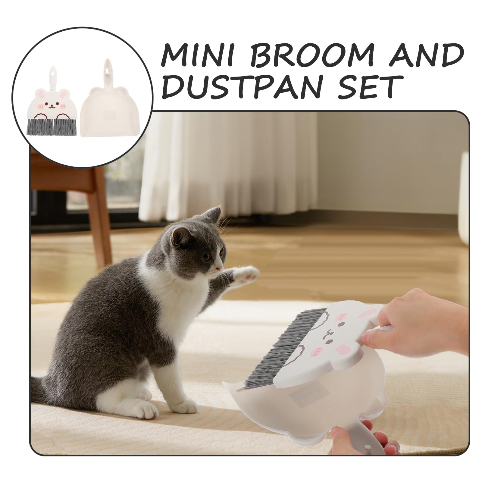 VOSAREA Mini Dustpan and Brush Set Small Broom and Dustpan Cleaning Set Hand Whisk Broom Set Portable Table Top Brush Set Dining Table Crumb Sweeper Cleaning Tools for Office White